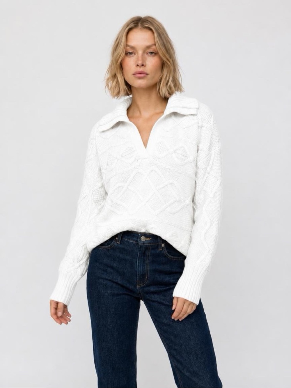 Brooks Brothers Cream Cable-Knit Cowl Sweater
